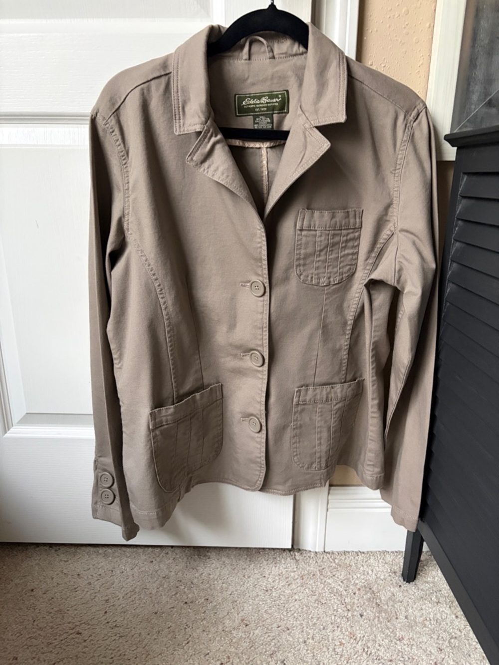 Eddie Bauer Light Taupe Cotton-Blend Single-Breasted Blazer